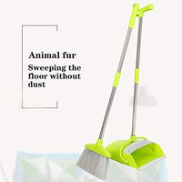 Lefthigh Broom and Dustpan Set Dust Brush Pot Upright Cleaning Remove Hair Sweeping Floor Wisp Scraper Home Cleaner Supplies US Stock (Green)