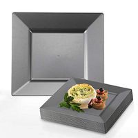 Elegant Disposable Plastic Dinner Plates 120 Pcs - Heavy Duty Fancy Square Silver Dinner Plates - 9.5" Reusable Plastic Party Plates For Wedding, Easter, Thanksgiving, Birthday & All Occasions
