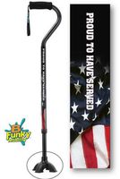 Adjustable Walking Cane Offset Footed Quad Tip US Military Veteran Proud to Have Served