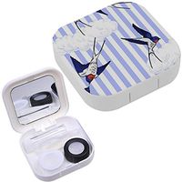 Portable Contact Lens Case Box Travel Kit Mirror + Bottle + Tweezers Container Holder [ Swallows Flying Sky ]