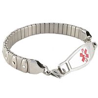 Women's Medical Alert ID Bracelet | Free Engraving Included | Sparkly | Stretch Bracelet for Quick Easy On & Off | No Pinching | Athena - Size 8.75 | Choose Different Color ID Tags