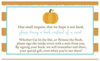 Pumpkin Bring A Book Cards Sparkling Pumpkin Baby Shower Autumn Sprinkle Keepsake Gift Idea Games Activity Fall Library Collection Blue Gold Glitter Stripes Boys It's A Boy Halloween Orange (25 count)