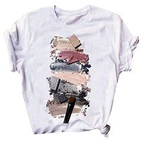 Coupondeal Womens Santa Claus Elk Cosmetics Printed Short Sleeve Round O-Neck Blouse Tops(White 1,L)