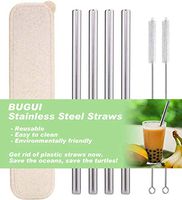 Reusable Stainless Steel Extra Wide Smoothie Straws with Travel Case, Set of 4, 8.5" Long, 0.48" Diameter, Perfect for Drinking Boba & Bubble Tea, Milkshake, Jumbo Drinks. (4 Straws | 2 Brushes)