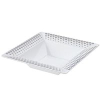 BalsaCircle 30 pcs 5 oz White with Silver Dots Plastic Square Bowls - Disposable Wedding Party Catering Tableware