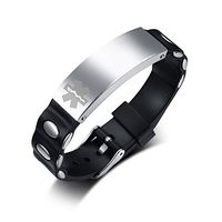 VNOX Custom Silicone Stainless Steel Medical Alert ID Tag Wristband Adjustable Bracelet for Men,Silver