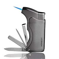 5 in 1 Multifunctional Tobacco Pipe Lighter Refillable Cigarette Lighter Windproof Cigar Lighter with 4 Pipe Cleaner Tool (Gray)