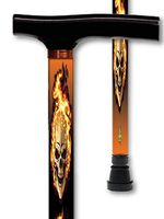 Walking Cane Aluminum Adjustable T Handle Metallic Skulls w Flames