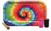 Mei Hua Rose Tip Packable Cigarette Tube (RAW Rolling Paper and Tip), Small Flip Top Storage Container (2 Pack), with Rolling Paper Depot Rolling Tray (Tie Dye)- 4 Item Bundle