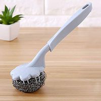 Gotian 20x6cm Stainless Steel Wire Ball Washing Pot Brush Handle Cleaning Ball Brush (Blue)