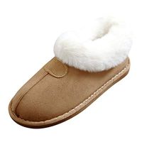 Theoylos Women's Comfort Slippers Micro Suede Memory Foam Slippers Winter Non Skid House Shoes Faux Fur Indoor Slippers Khaki