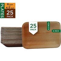Raj Disposable Palm Leaf Plates [25-Pack] 6" X 4.5" Rectangle Plates Strong and Reusable Party Plates - Decorative Compostable Tableware for Lunch, Dinner, Birthday, Camping Outdoor BBQ Picnic Parties