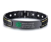 XUANPAI Breast Cancer NO Needle OR BP ON Left ARM Magnet Therapy Medical Alert ID Bracelet,Black+Green
