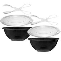 Catering-Grade 160-oz Big Disposable Serving Bowls & Lids w/Serving Tongs (2 Bowls & Tongs)