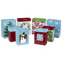Hallmark Holiday Gift Bags Assortment (Pack of 8: 4 Medium 9", 4 Large 13") Blue, Red, Trees, Snowflakes, Plaid