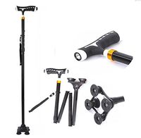 XIZH Trekking Pole - Aluminum Folding Lamp Black Crutch Senior Telescopic Non-Slip Four-Legged Walking Stick