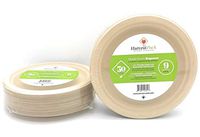 [50 COUNT] 9 in Round Disposable Plates - Natural Sugarcane Bagasse Bamboo Fibers Sturdy Nine Inch Compostable Eco Friendly Environmental Paper Plate Alternative 100% by-product Tree Plastic Wax Free