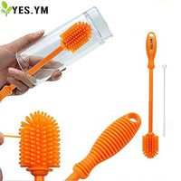 YES.YM Bottle Brush Silicone Bottle Cleaning Brush Massage Hammer,Water Bottle Brush for Narrow Neck Containers, Hydro Flask, Vase, Baby Bottles, Thermos, Glassware brushes,BPA Free (Orange)