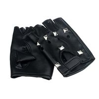 Bolayu Fashion Mens Theatrical Punk Hip-hop PU Black Half-Finger Leather Gloves Square Nail Mitten (Black)