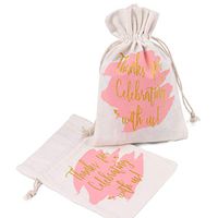 WRAPAHOLIC 5x7 inch 10 pcs Burlap Drawstring Gift Bags - Pink Watercolor with Gold"Thanks for Celebrating with us" Printed for Wedding Party Welcome Favor Bags