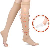 Compression Socks 20-30mmHg For Varicose Veins Open Toe （Beige XL）