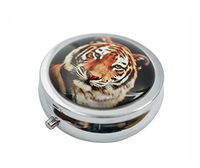 Hiutong Tiger Custom Round Silver Glass Pill Case Metal Decoration Box Unique Gift