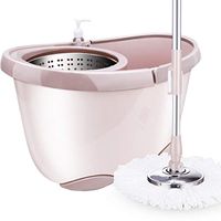 LQY Mop and Bucket Set with 2 Reusable Microfiber Mop Pads,Spin Mop Bucket with Wringer,Hand-Free Self-Wringing Floor Cleaning Mop for Home Kitchen,Pink