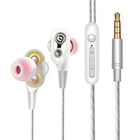 Earphones POWVAN 4D Double Moving Coil Noise Cancelling Earbuds In Ear Sports Headphones With Microphone Noise Isolating Earbuds Sports Headphones For iPhone Android Phone iPad Tablet Laptop(Sliver)