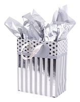 Hallmark 9" Medium Gift Bag with Tissue Paper (Silver and Gray Stripes) for Engagements, Bridal Showers, Weddings, Anniversaries, Retirements and More