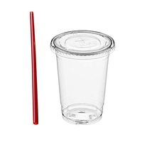 (50 Sets) 10 oz Clear Plastic Cups with Lids and FREE Straws, Disposable Crystal Clear PET Cups with Flat Straw Slot Lids for Cold Drinks, To Go Iced Coffee, Juice, Soda, Bubble Boba Tea, Smoothie
