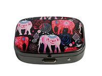 Youroom Beautiful Elephants with Flowers Custom Stainless Steel Gun Silver Square Glass Pill Case Medicine Vitamin Manager Decorative Box