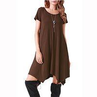 ▶HebeTop◄Women's Casual Short Sleeve Empire Waist Summer Chiffon Midi Dresses with Irregular Hem