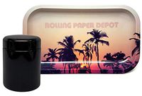 Leaf Lock Gear UV Glass Storage Jar (250 mL) and Rolling Paper Depot Rolling Tray (Retro Palms) - 2 Items - Bundle