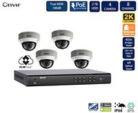 FLIR PoE Home Security Camera System with 8Ch 2TB NVR and (4) 2K HD Outdoor IP Dome Camera, 4X Motorized Optical Zoom, Night Vision, Vandal-Resistant, Motion Detection (Without 100ft Cat5e Cable)