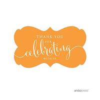 Andaz Press Fancy Frame Rectangular Label Stickers, Thank You for Celebrating with Us, Orange, 36-Pack