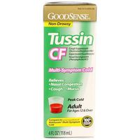 GoodSense Tussin Cough & Cold, Wild Cherry Flavor; Multi-Symptom Cold Medicine, 4 Fl Oz
