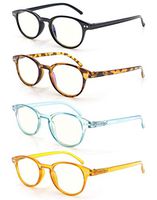 OLOMEE Blue Light Blocking Reading Glasses Women Men 4-Pack Retro Round Small Flexible Frame Computer Readers Glasses UV400 Anti Glare Filter Comfort Lightweight 1.5