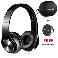 Bluetooth Headphones Over Ear, Hi-Fi Stereo Wireless Headset, Foldable, Soft Memory-Protein Earmuffs, w/Built-in Mic and Wired Mode for PC/Cell Phones/TV (Black with Case)