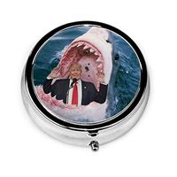Pill Box Shark Trump Round Pill Case Daily Metal Silver Medicine Tablet Holder Organizer Storage Cases for Purse Pocket Travel Vitamin,Small 2 inch,3 Compartment