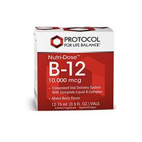 Protocol For Life Balance - Nutri-Dose B-12 10,000 mcg - Convenient Vial Delivery System with Complete Liquid B-Complex, Supports Nervous/Digestive System - Mixed Berry Flavor - 12 : 15 mL Vials