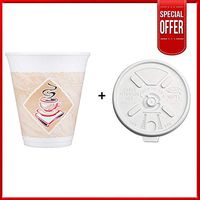 Dart 12x16G, 12 Oz. Espresso Foam Cup with White Lift'n'Lock Plastic Cup Lid, Customizable Disposable Hot and Cold Drink Beverage Tea Coffee Cups (100)