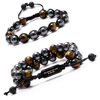 Bivei Adjustable Hematite Magnetic Therapy Inspirational Bracelet Gemstone Beaded Healing Bracelet Pain Relief Pack of 2(Tiger Eye Stone)