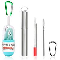 SENHAI Telescopic Portable Reusable Straws & Silicone Collapsible Drinking Straws with Carabiners and Cleaning Brushes for Travel, Office