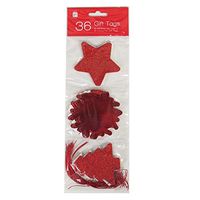 Giftmaker Christmas Shaped Glittered and Foiled Gift Tags - Red, Pack of 36
