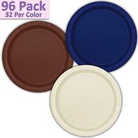 96 Paper Dinner Plates (9") - Navy Blue, Brown, Ivory - 32 Per Color, 3 Colors - Great Assortment for Birthday Parties, Weddings, Holidays, Baby Shower, Celebrations, and more