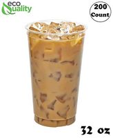 Clear Plastic Disposable Pet Cups | 32 oz Cups, 200 Pack | Crystal Clear PET Cup | Cold Smoothie | Iced Coffee Go Cups | Ideal for Coffee, Parfait, Juice, Soda, Cocktail, Party Cups (32oz, 200 count)