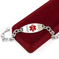 Medical Alert Bracelet for Women, Custom Engraved Medic ID, Steel 6mm O-Link Chain - Red, Free ID Card | Wrist Size 6 Inch