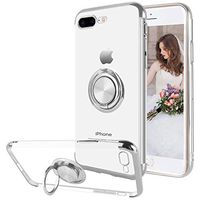 16Jessie Case Compatible with iPhone 8 Plus,Clear Slim TPU Bumper Magnetic Car Mount Case with 360° Ring Kickstand for Apple iPhone 7 Plus (Silver, iPhone 7 Plus)