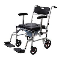 Shower Chair Adjustable, Waterproof Padded Toilet Seat, Commode Chair with Wheels, Bedside Commode Bath Toilet Chair, Shower Transport Chair,Black