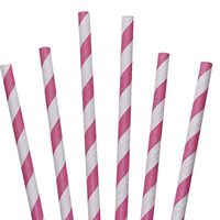 OTANG 2000 Wholesale Paper Straws Eco-Friendly Biodegradable Paper Drinking Straws Pink Striped 7.75 inches Perfect for Bars Restaurants Wedding Parties